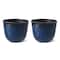 Glitzhome® 15.25" Honeycomb Textured Cobalt Blue Faux Ceramic Plastic Planters, 2ct.